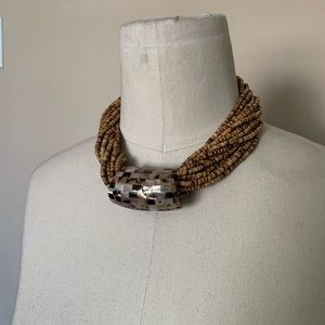 VINTAGE Wood and capiz shell necklace